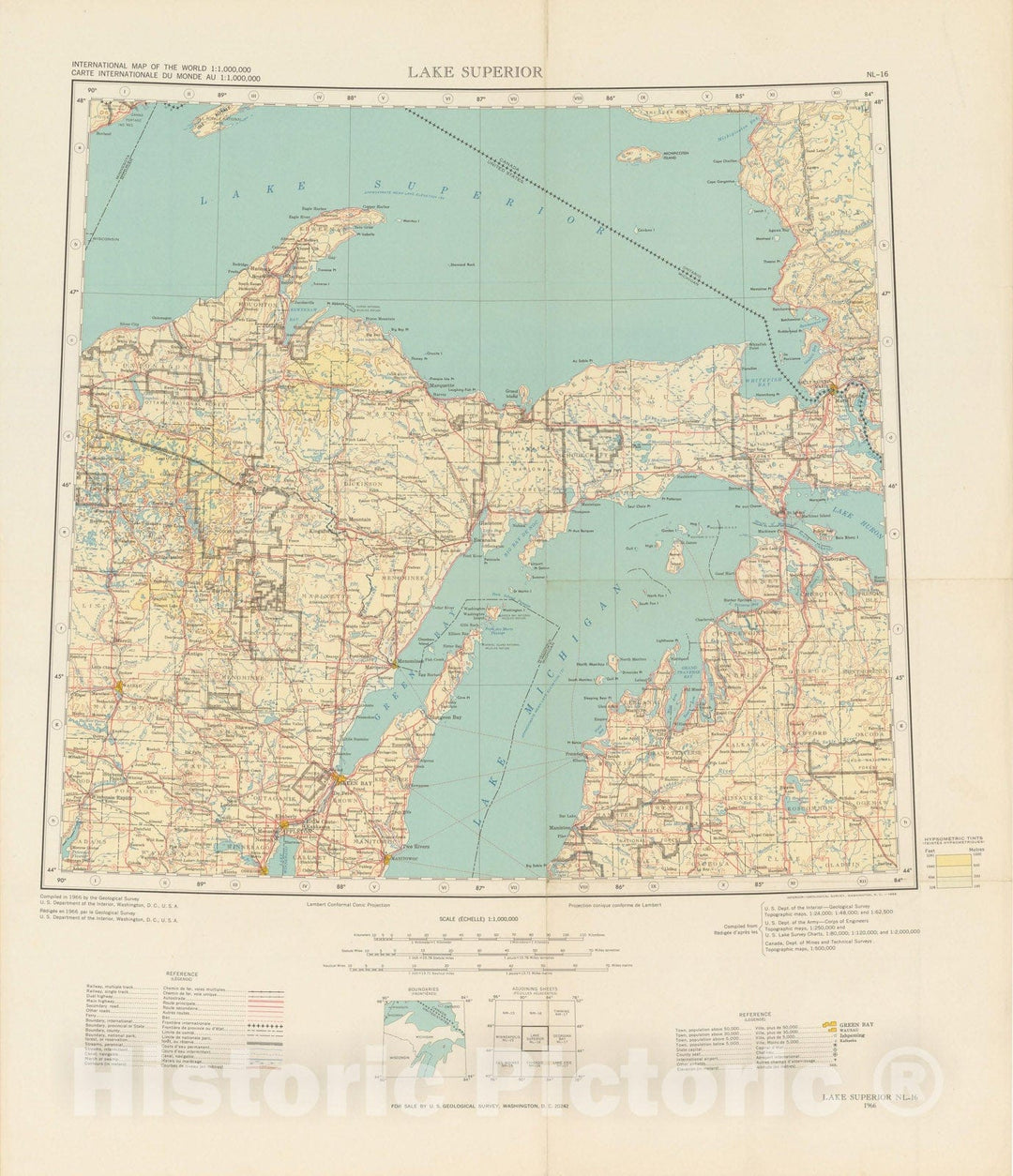 Historic Map : International Map of the World 1:1,000,000 Maps, Green Bay & Sault Sainte Marie 1966 Topographic Map , Vintage Wall Art