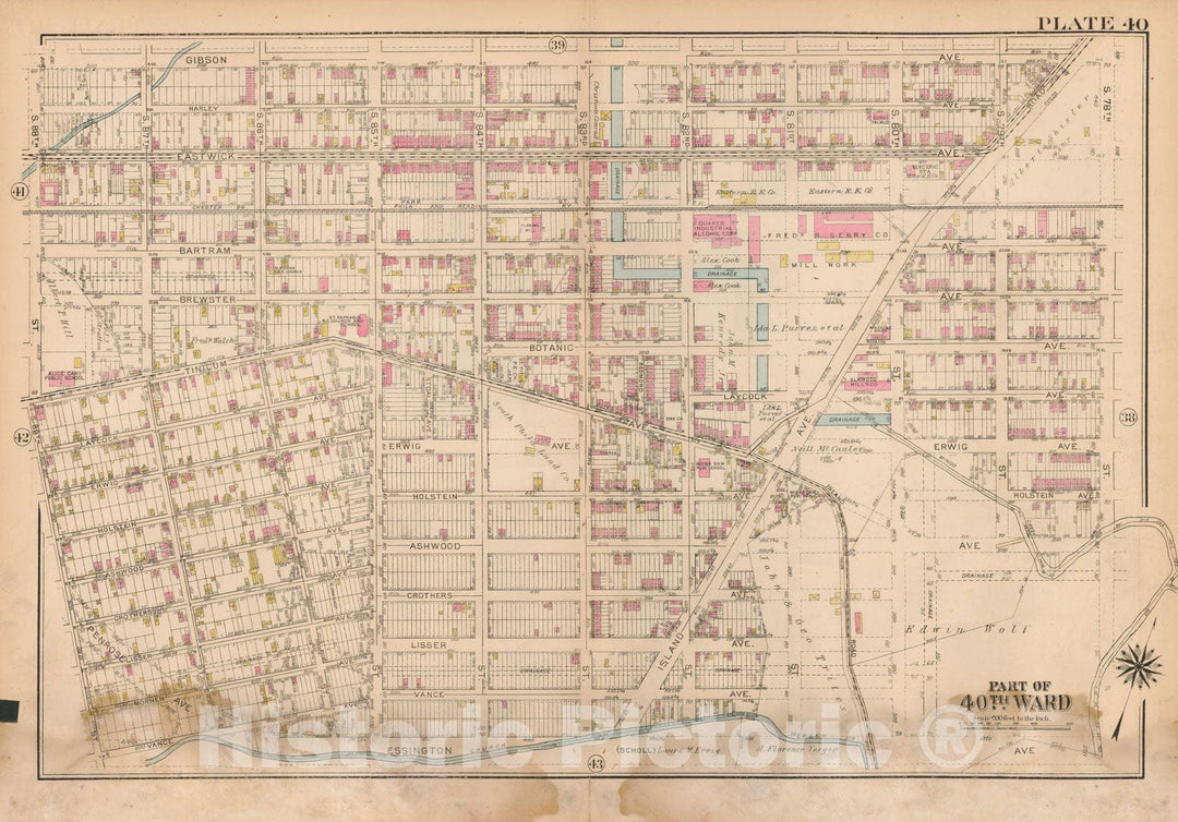 Historic Map : Atlas City of Philadelphia Wards 24,27,34,40,44&46 West Philadelphia, West Philadelphia 1927 Plate 040 , Vintage Wall Art