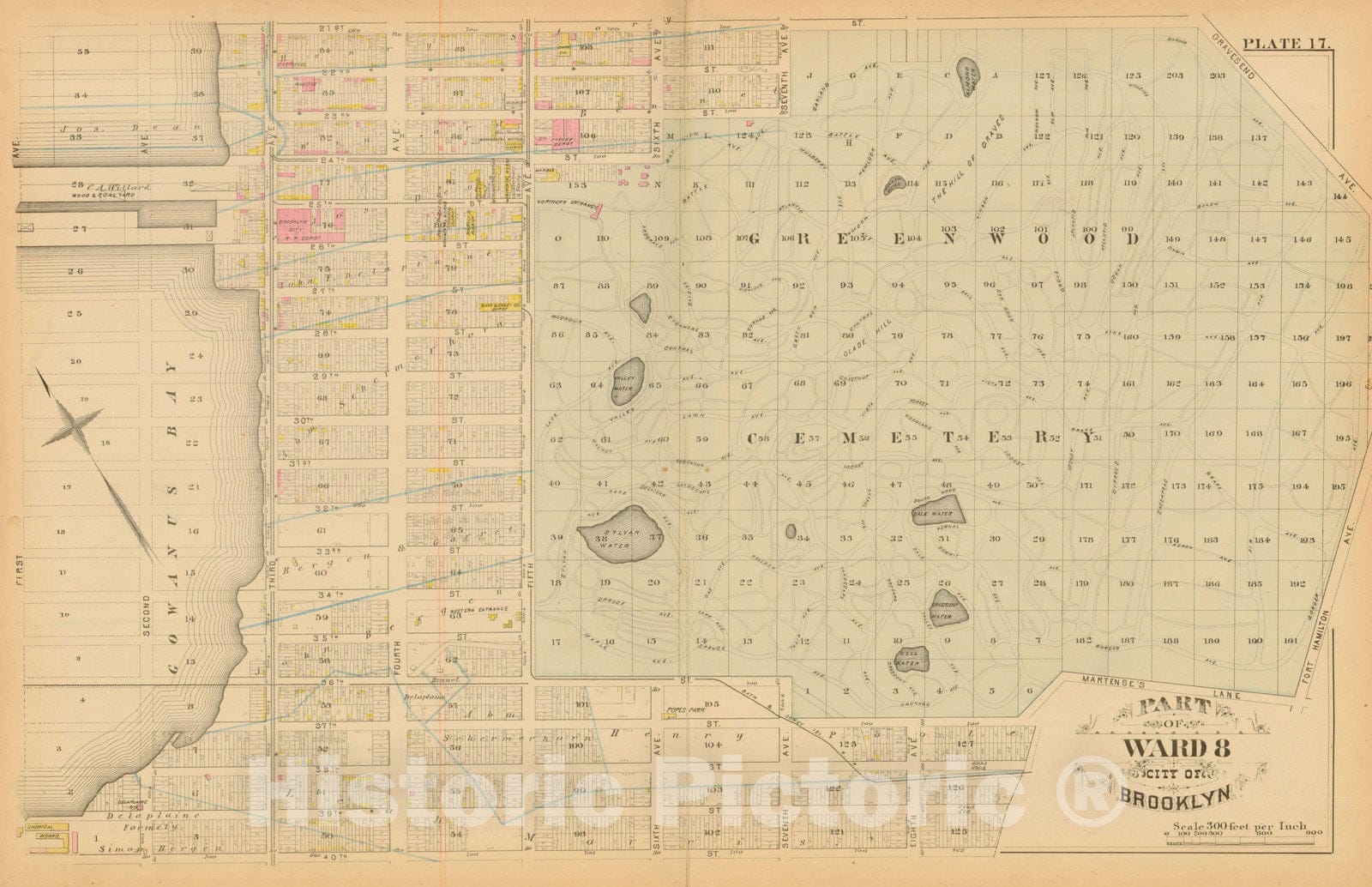 Historic Map : Atlas Entire City of Brooklyn Complete in One Volume, Brooklyn 1880 Plate 017 , Vintage Wall Art