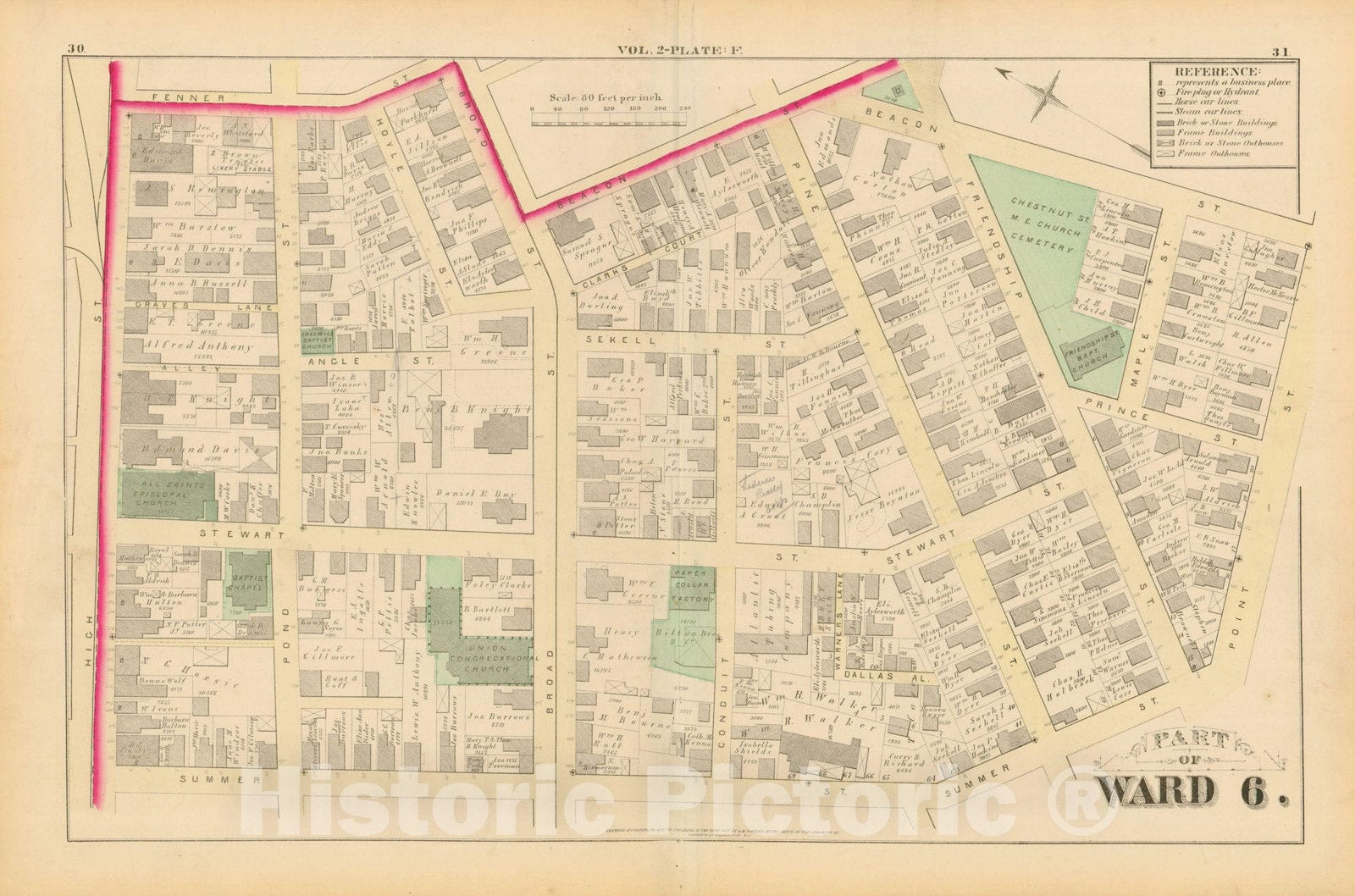 Historic Map : City Atlas of Providence Rhode Island by Wards, Volume II, Providence 1875 Plate F , Vintage Wall Art