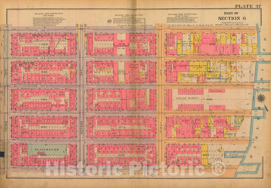 Historic Map : Atlas City of New York, Borough of Manhattan, Volume 3, 59th St to 110th St, Manhattan 1921 Plate 037 , Vintage Wall Art