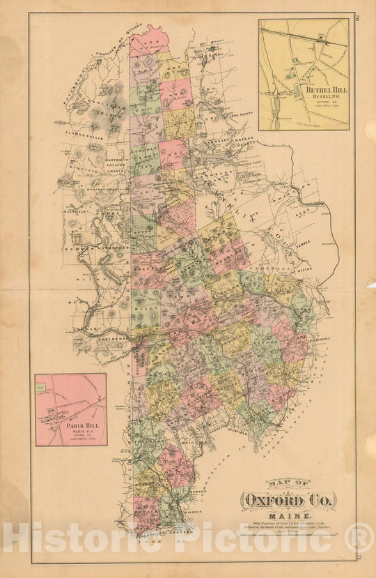 Historic Map : Atlas State of Maine, Oxford 1894-95 , Vintage Wall Art