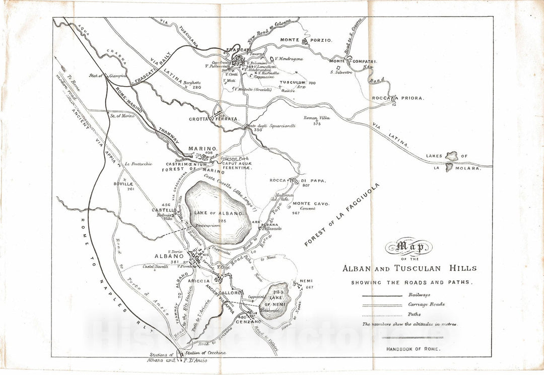 Historic Map : Europe, Alban and Tusculan Hills 1888 , Vintage Wall Art