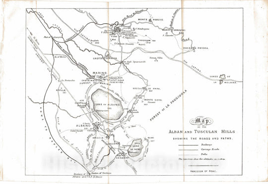 Historic Map : Europe, Alban and Tusculan Hills 1888 , Vintage Wall Art