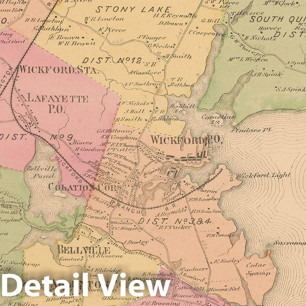 Historic Map : Atlas State of Rhode Island, North Kingstown 1870 , Vintage Wall Art