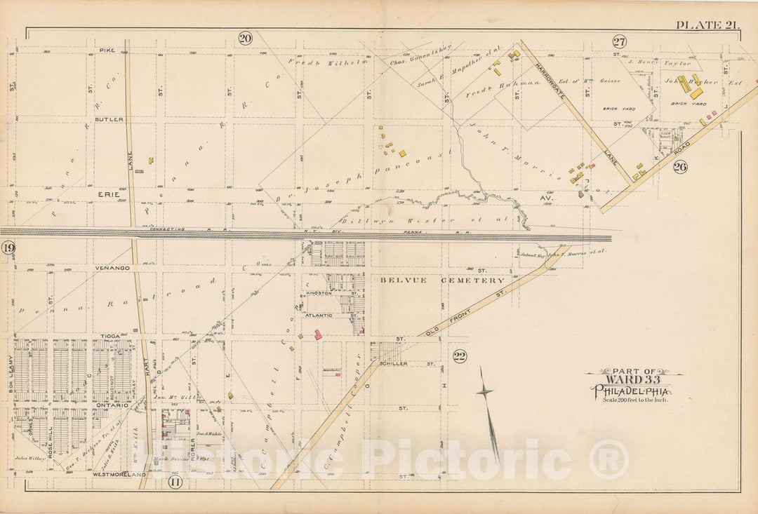 Historic Map : Atlas City of Philadelphia Volume 9 25th and 33rd Wards, Philadelphia 1891 Plate 021 , Vintage Wall Art