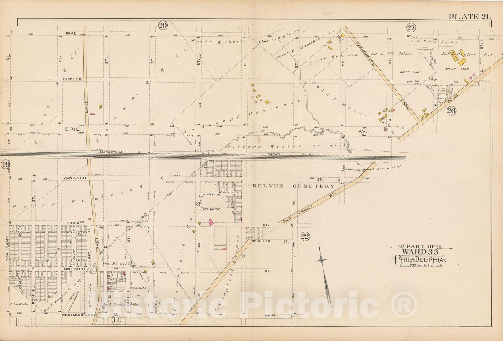 Historic Map : Atlas City of Philadelphia Volume 9 25th and 33rd Wards, Philadelphia 1891 Plate 021 , Vintage Wall Art