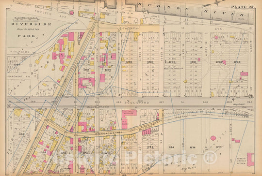 Historic Map : Atlas City of New York, Vol 2 ... 12th Ward, 2nd Ed., Manhattan 1884 Plate 022 , Vintage Wall Art