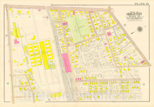 Historic Map : Atlas City of Boston, Wards 25 & 26 Brighton, Allston & Brighton 1916 Plate 015 , Vintage Wall Art