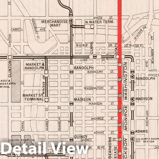 Historic Map : Chicago Transit Maps, Subway Route #1 1940s Railroad Catography , Vintage Wall Art