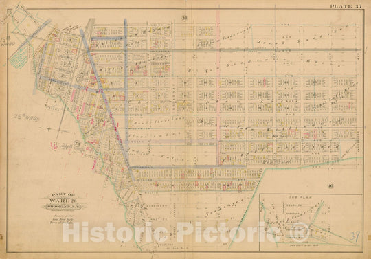 Historic Map : Robinson's Atlas City of Brooklyn, NY, Brooklyn 1886 Plate 037 , Vintage Wall Art