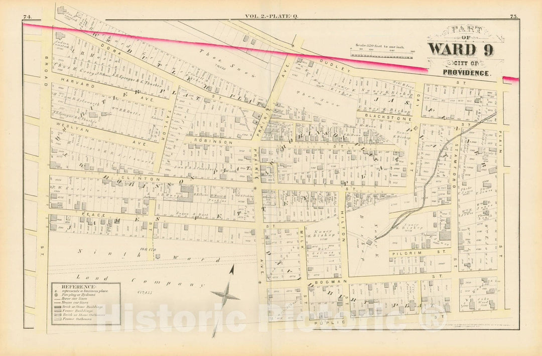 Historic Map : City Atlas of Providence Rhode Island by Wards, Volume II, Providence 1875 Plate Q , Vintage Wall Art