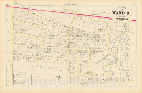 Historic Map : City Atlas of Providence Rhode Island by Wards, Volume II, Providence 1875 Plate Q , Vintage Wall Art