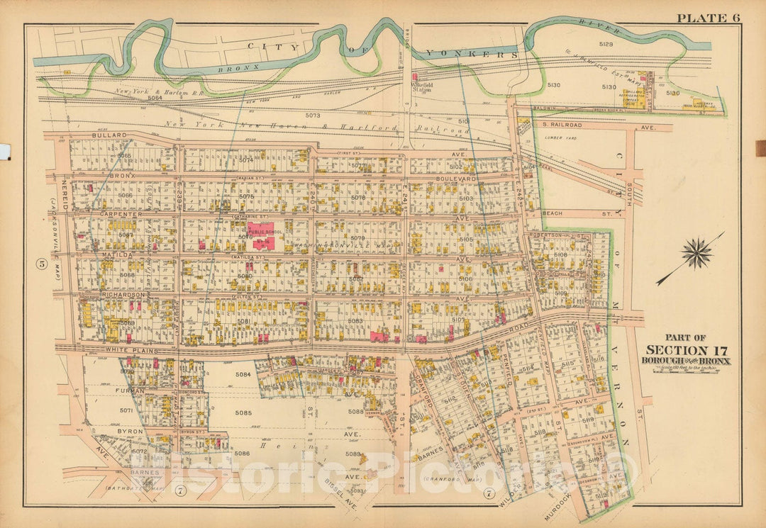 Historic Map : Atlas City of NY, Borough of The Bronx, Annexed District, The Bronx 1913 Plate 006 , Vintage Wall Art