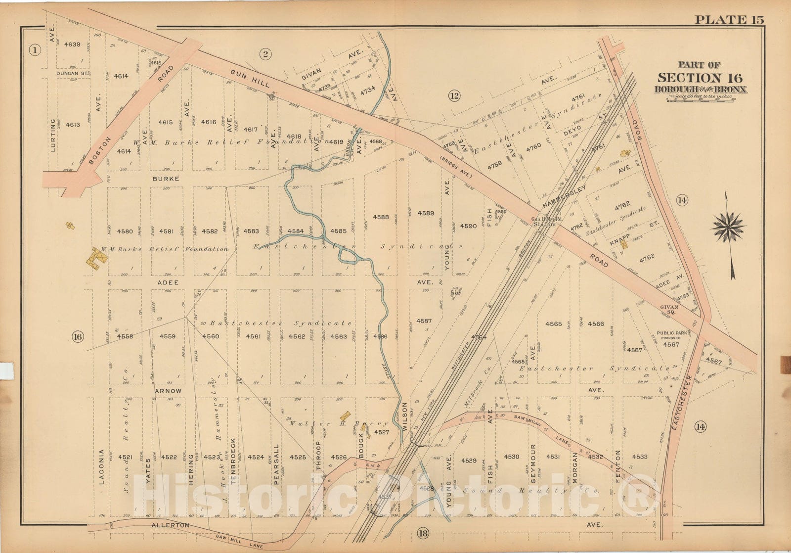 Historic Map : Atlas City of NY, Borough of The Bronx, Annexed District, The Bronx 1913 Plate 015 , Vintage Wall Art