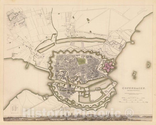 Historic Map : Europe, Copenhagen 1837 , Vintage Wall Art