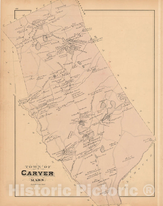 Historic Map : Atlas of Plymouth County Massachusetts, Carver 1879 , Vintage Wall Art