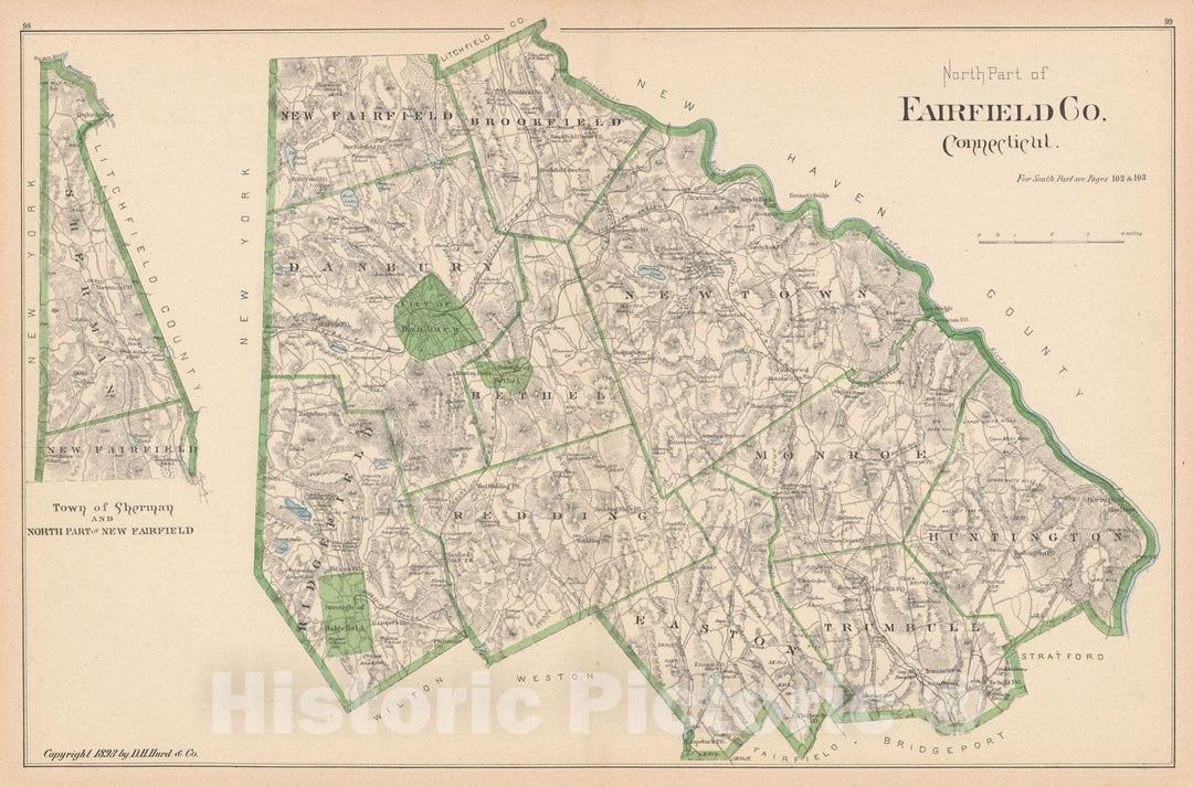 Historic Map : Fairfield 1893 , Town and City Atlas State of Connecticut , Vintage Wall Art