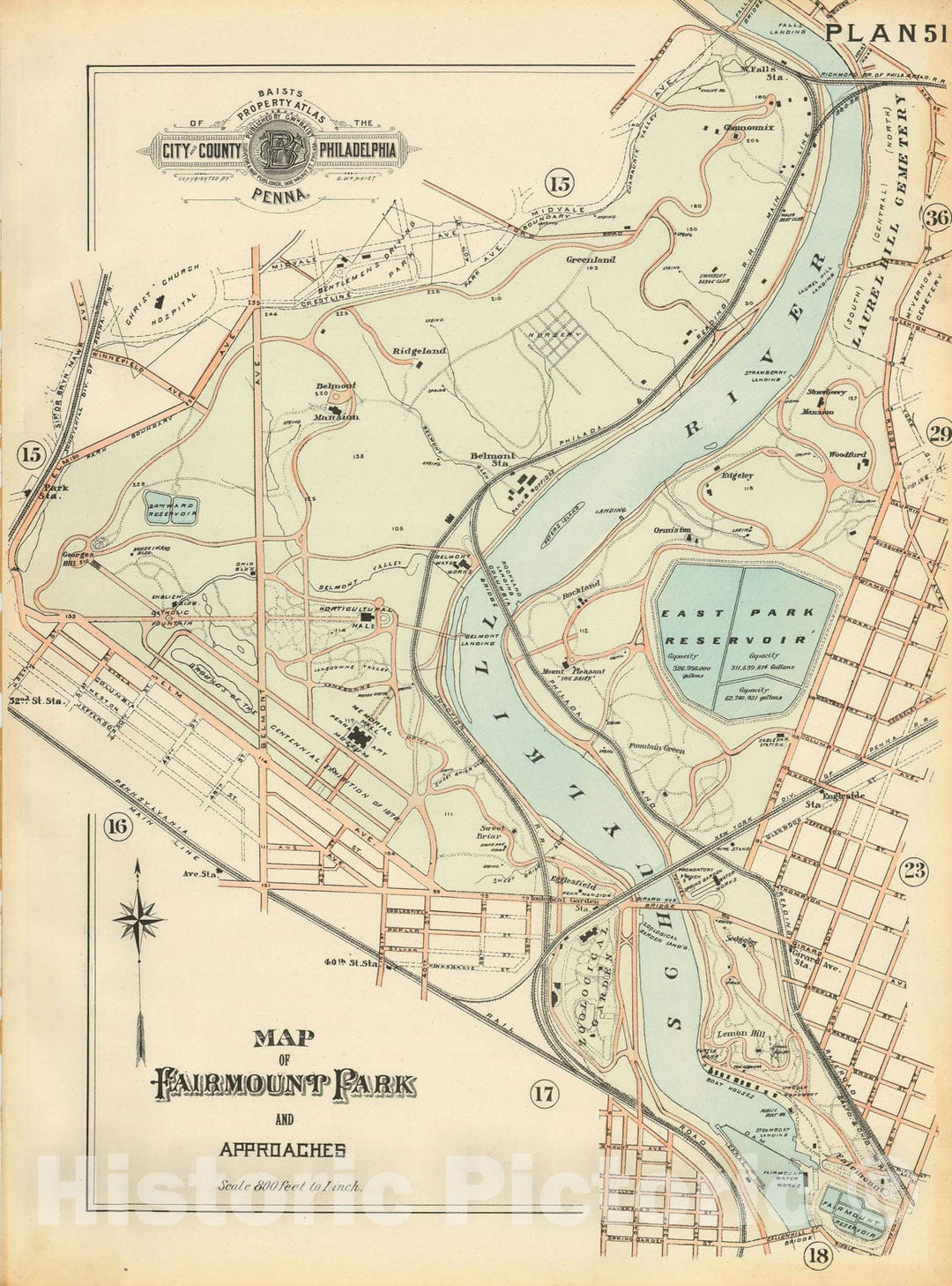 Historic Map : Baist's Property Atlas of Philadelphia, Philadelphia 1895 Plate 051 , Vintage Wall Art