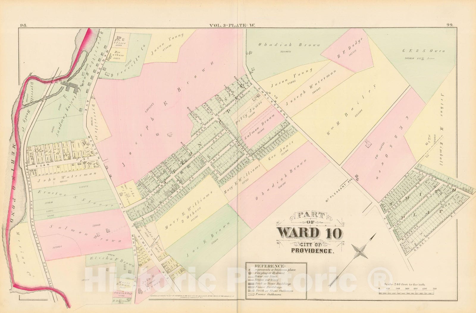 Historic Map : City Atlas of Providence Rhode Island by Wards, Volume III, Providence 1875 Plate W , Vintage Wall Art