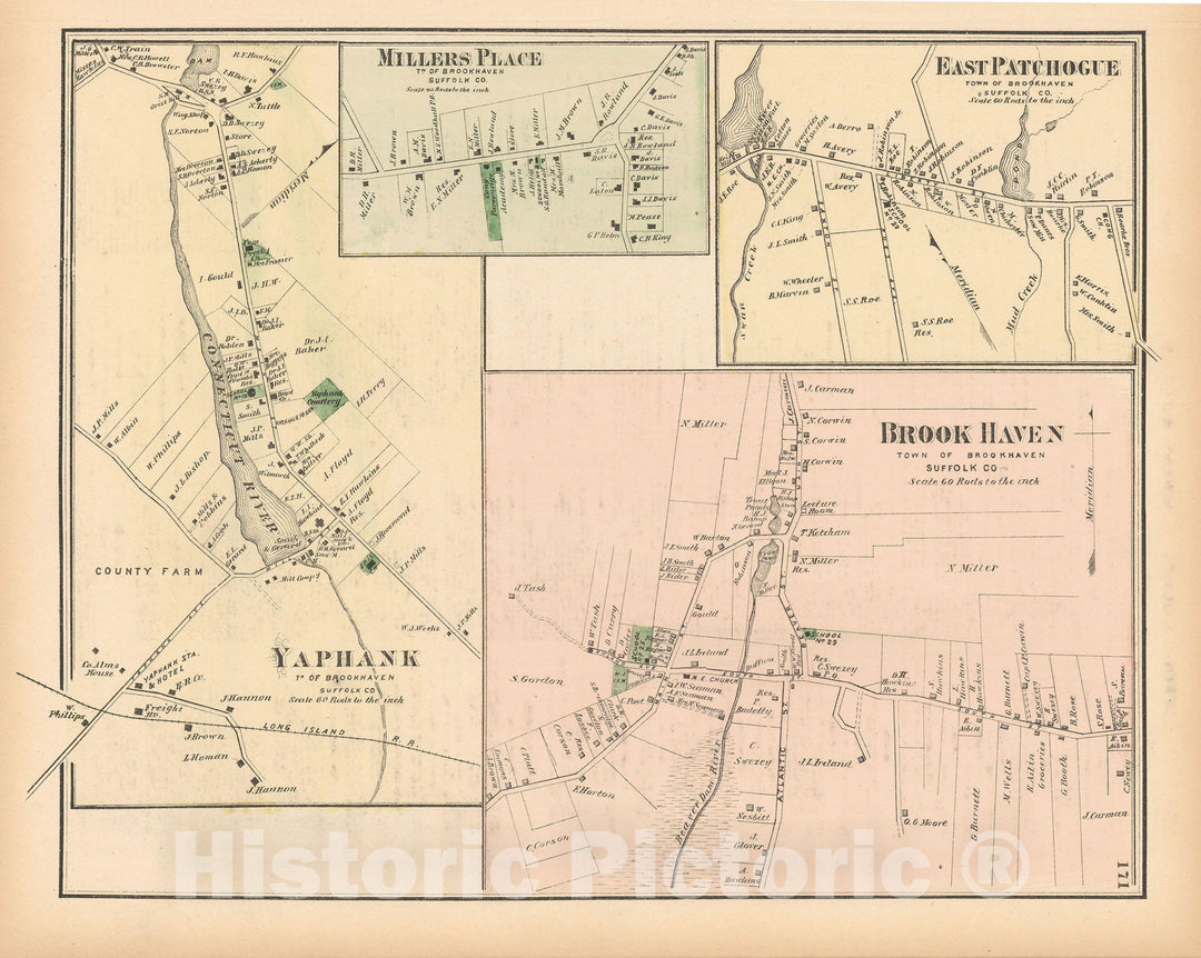 Historic Map : Atlas of Long Island, New York, Brookhaven 1873 , v3, Vintage Wall Art