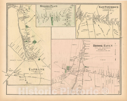 Historic Map : Atlas of Long Island, New York, Brookhaven 1873 , v3, Vintage Wall Art