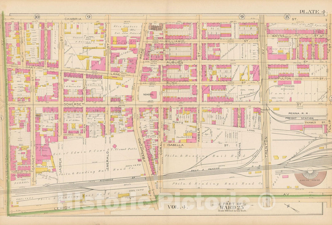 Historic Map : Atlas City of Philadelphia Volume 9 25th and 33rd Wards, Philadelphia 1891 Plate 004 , Vintage Wall Art