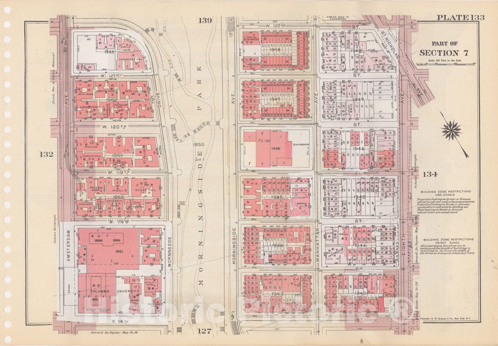 Historic Map : Manhattan Land Book 1955 - Updated Through Nov 7th, New York City 1975 Plate 133 , Vintage Wall Art