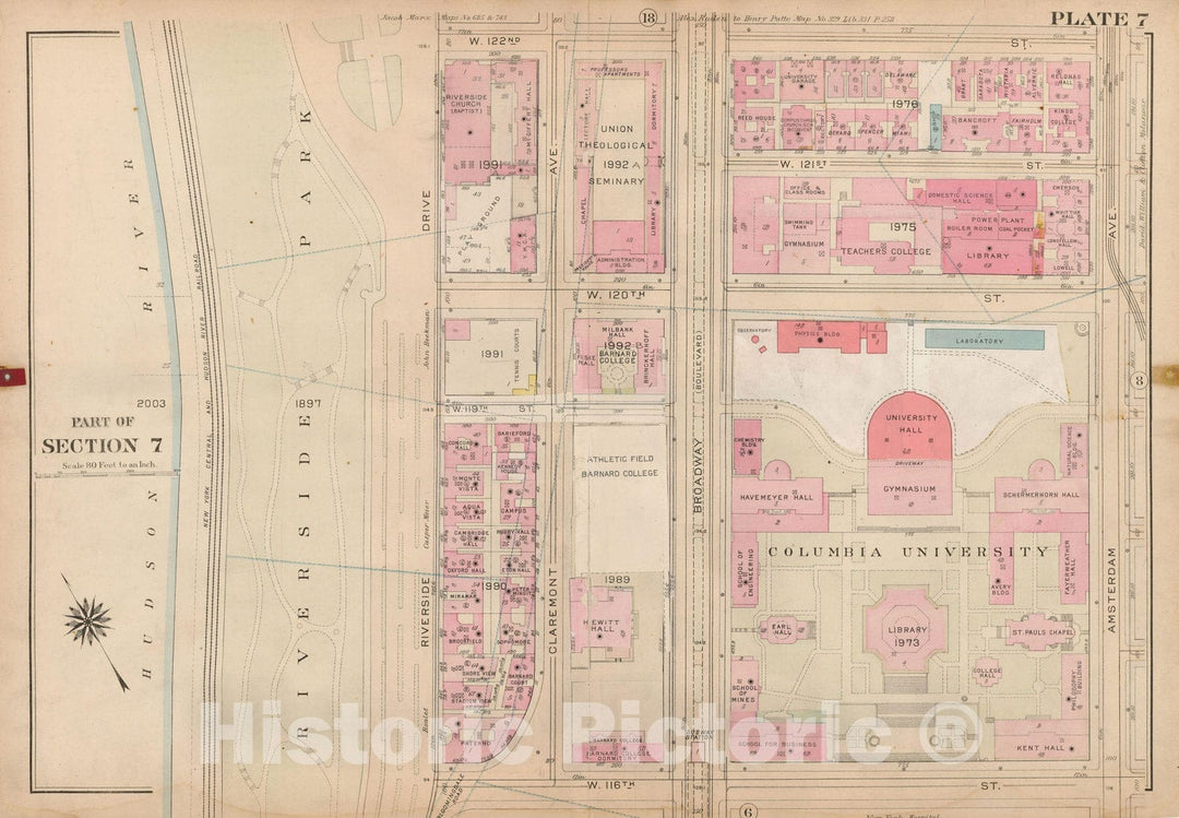 Historic Map : Atlas City of New York, Borough of Manhattan, Volume 4, 110th St to 145th St, Manhattan 1914 Plate 007 , Vintage Wall Art