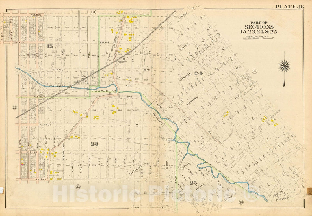 Historic Map : Vol. 2, Brooklyn 1907 Plate 036 , Atlas Borough of Brooklyn , Vintage Wall Art