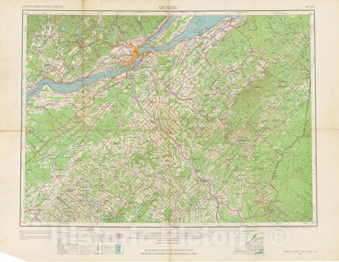 Historic Map : USGS 1:250,000 Topographic Maps, Quebec 1962 , Vintage Wall Art