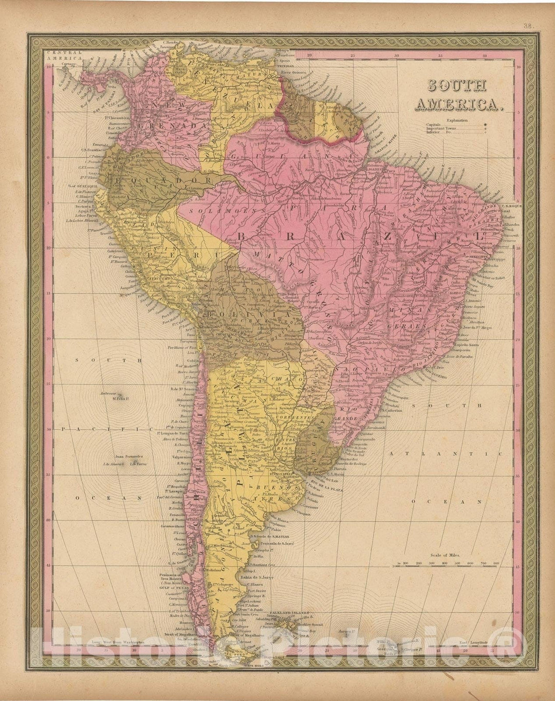 Historic Map : South America 1847 , A New Universal Atlas of the World , Vintage Wall Art