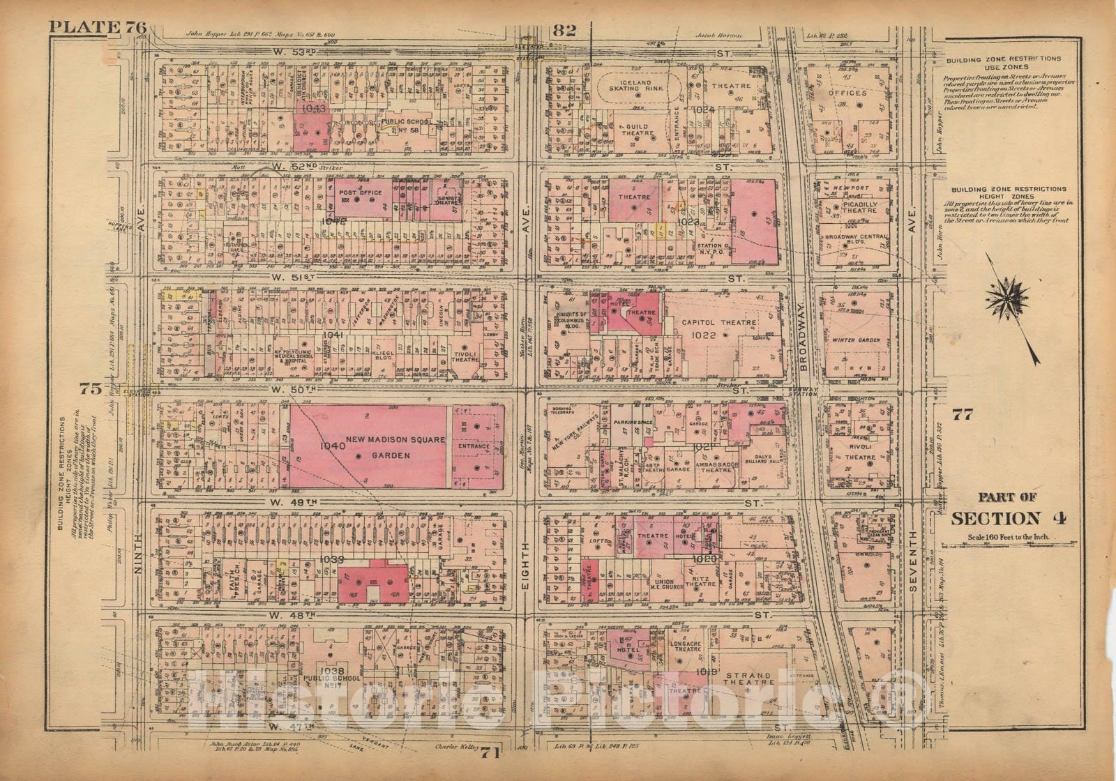 Historic Map : Land Book of the Borough of Manhattan, City of NY, Manhattan 1925 Plate 076 , Vintage Wall Art