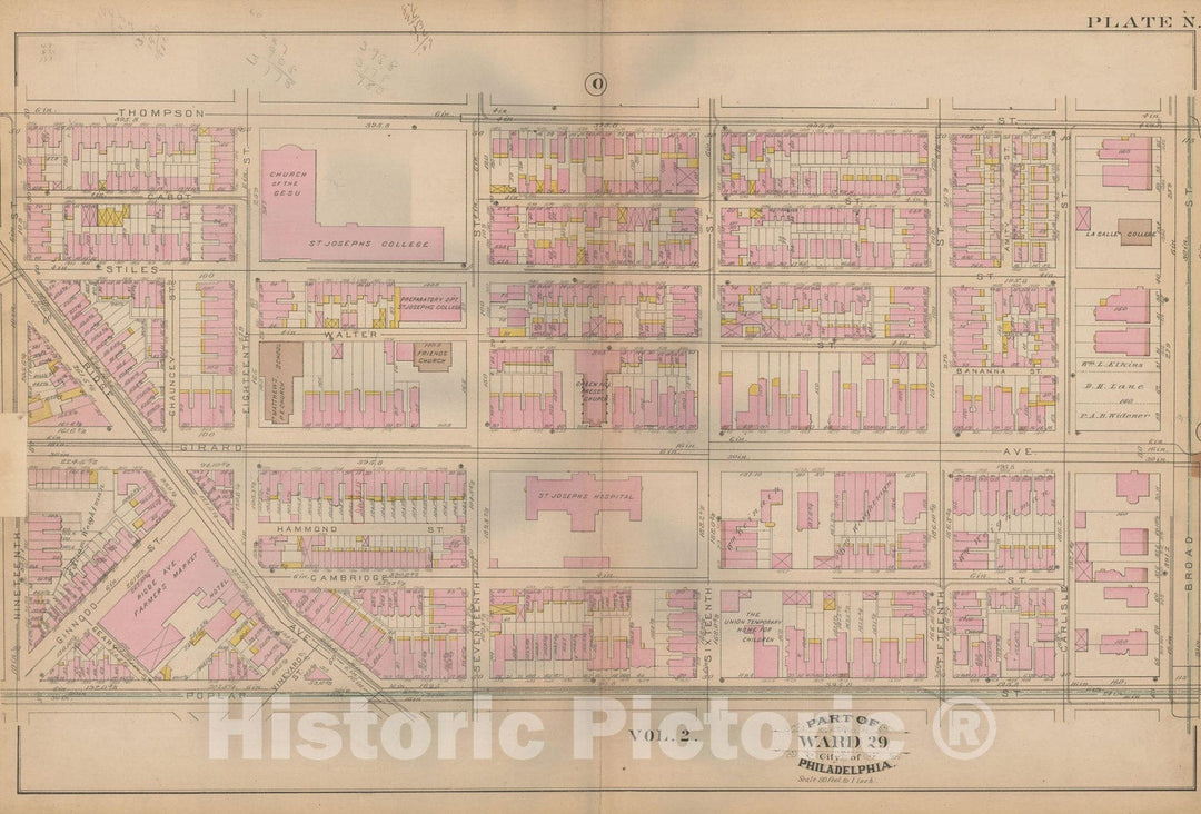 Historic Map : Atlas City of Philadelphia, Vol. 3, Philadelphia 1886 Plate N , Vintage Wall Art