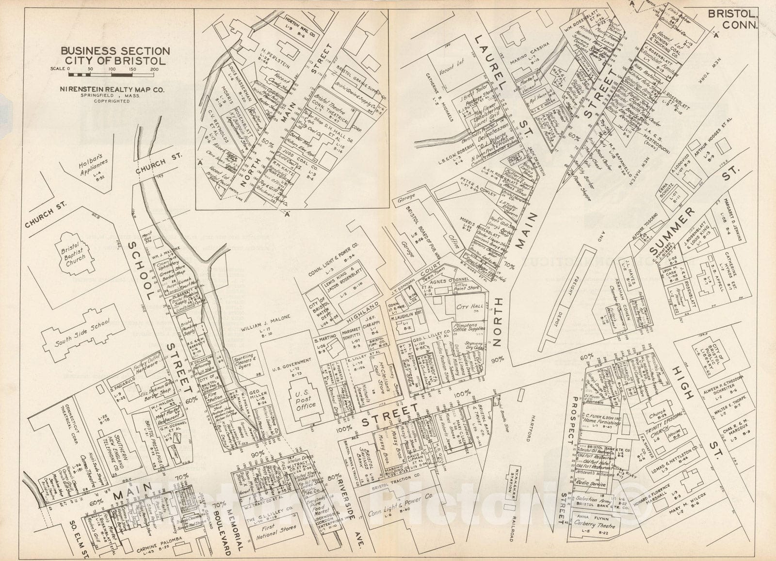 Historic Map : New England States Ed., Bristol 1946 , Nirenstein's National Preferred Real Estate Locations of Business Properties , Vintage Wall Art