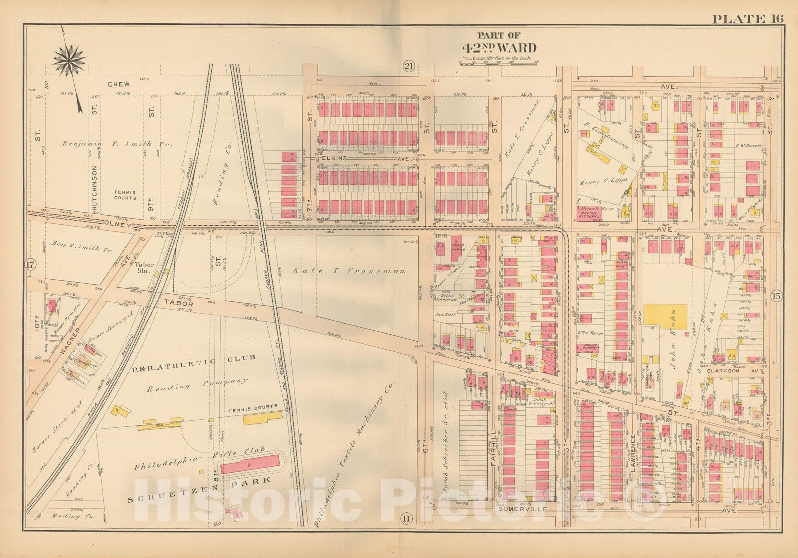 Historic Map : Atlas City of Philadelphia, 42nd Ward, Philadelphia 1913 Plate 016 , Vintage Wall Art