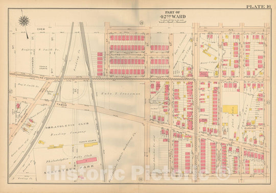 Historic Map : Atlas City of Philadelphia, 42nd Ward, Philadelphia 1913 Plate 016 , Vintage Wall Art