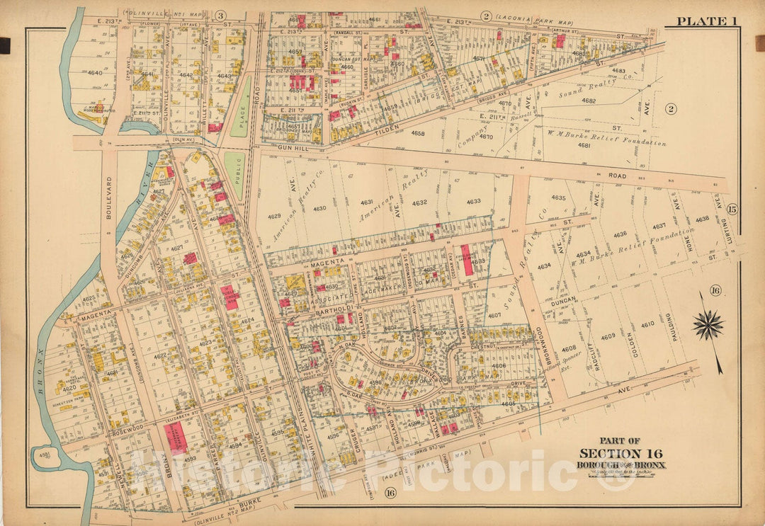 Historic Map : Atlas City of NY, Borough of The Bronx, Annexed District, The Bronx 1913 Plate 001 , Vintage Wall Art