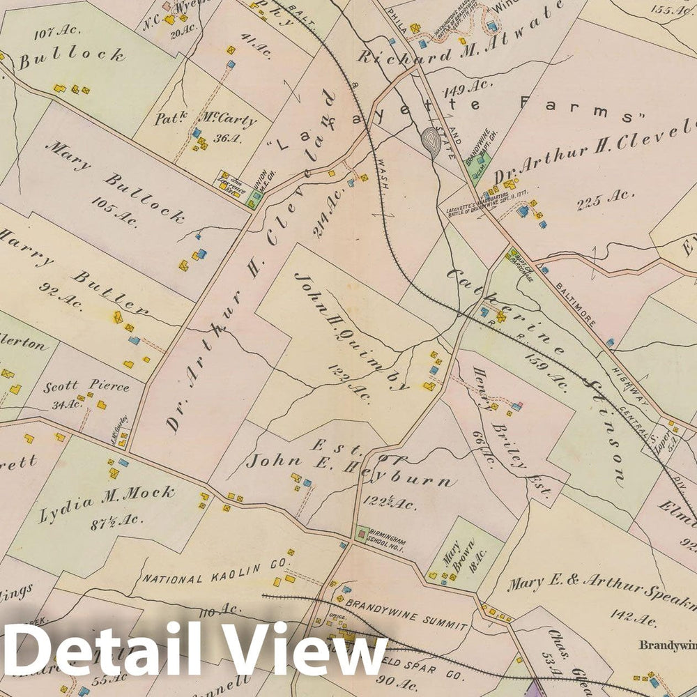 Historic Map : Atlas of Delaware County, West of Ridley Creek, Vol. Two, Birmingham 1913 Plate 054 , Vintage Wall Art