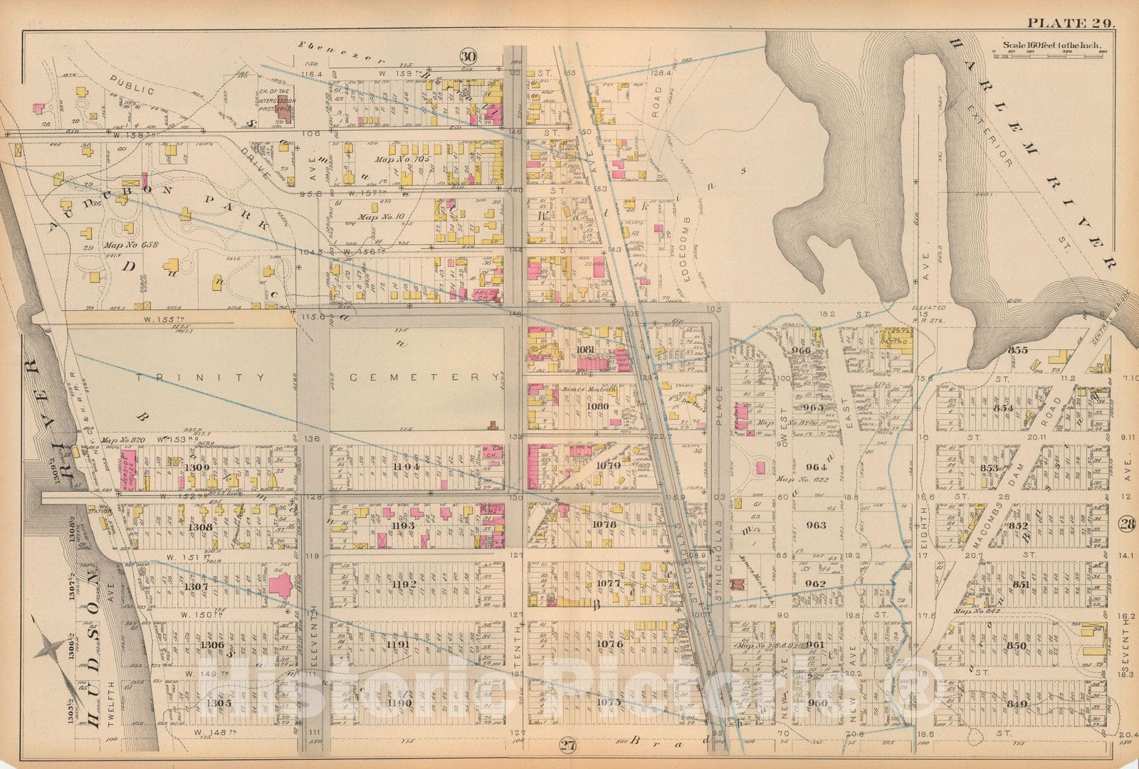 Historic Map : Atlas City of New York, Vol 2 ... 12th Ward, 2nd Ed., Manhattan 1884 Plate 029 , Vintage Wall Art