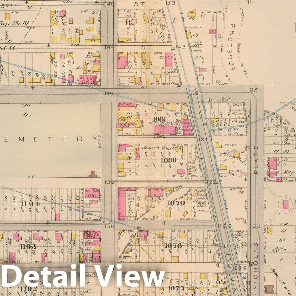 Historic Map : Atlas City of New York, Vol 2 ... 12th Ward, 2nd Ed., Manhattan 1884 Plate 029 , Vintage Wall Art