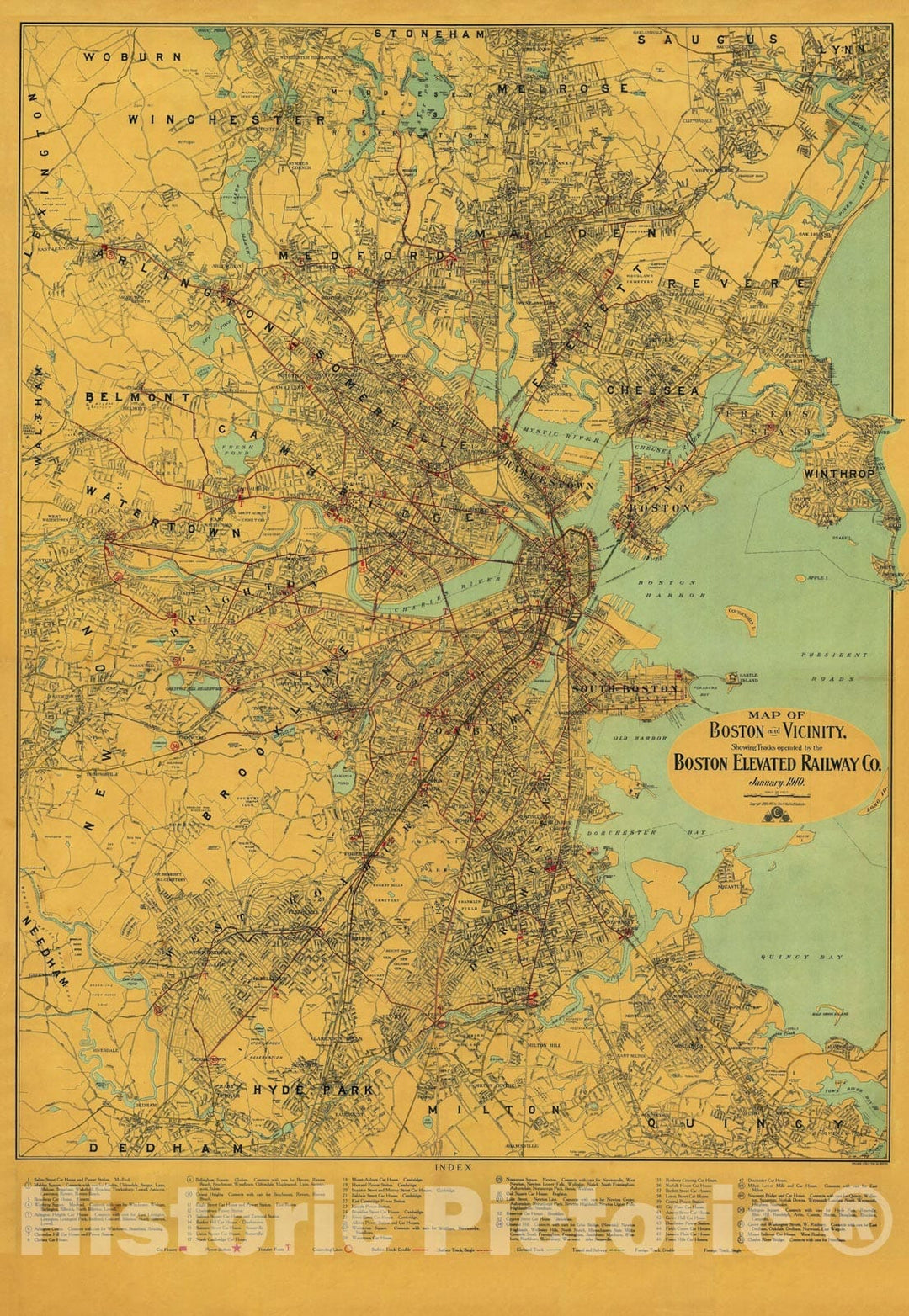 Historic Map : Boston & Vicinity 1910 Transit Railroad Catography , Vintage Wall Art