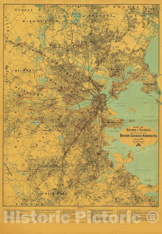 Historic Map : Boston & Vicinity 1910 Transit Railroad Catography , Vintage Wall Art