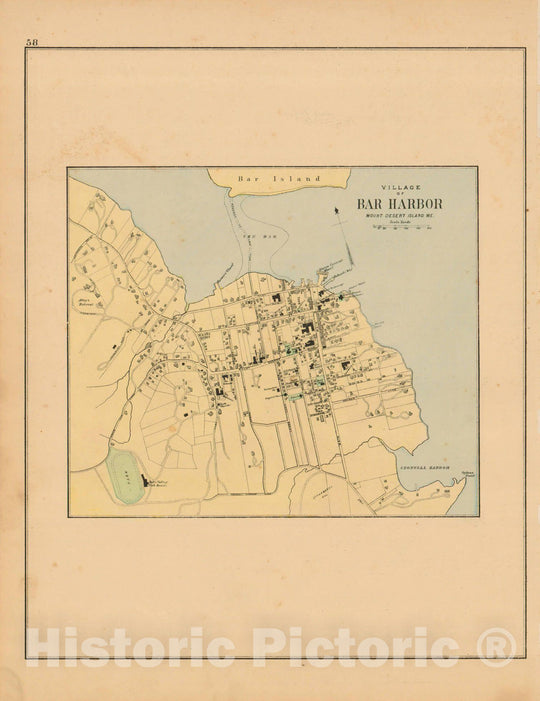 Historic Map : Atlas State of Maine, Bar Harbor 1894-95 , Vintage Wall Art