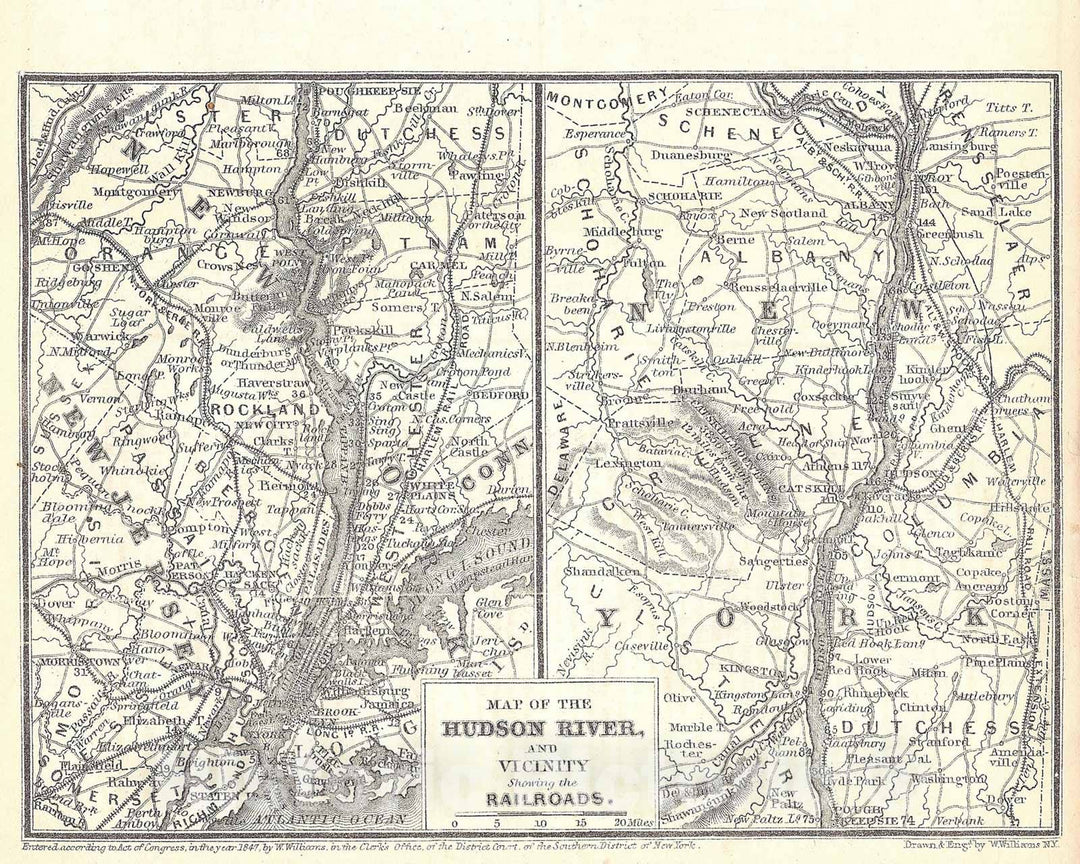 Historic Map : Railroad Maps of the United States, Hudson River Valley 1848 , Vintage Wall Art