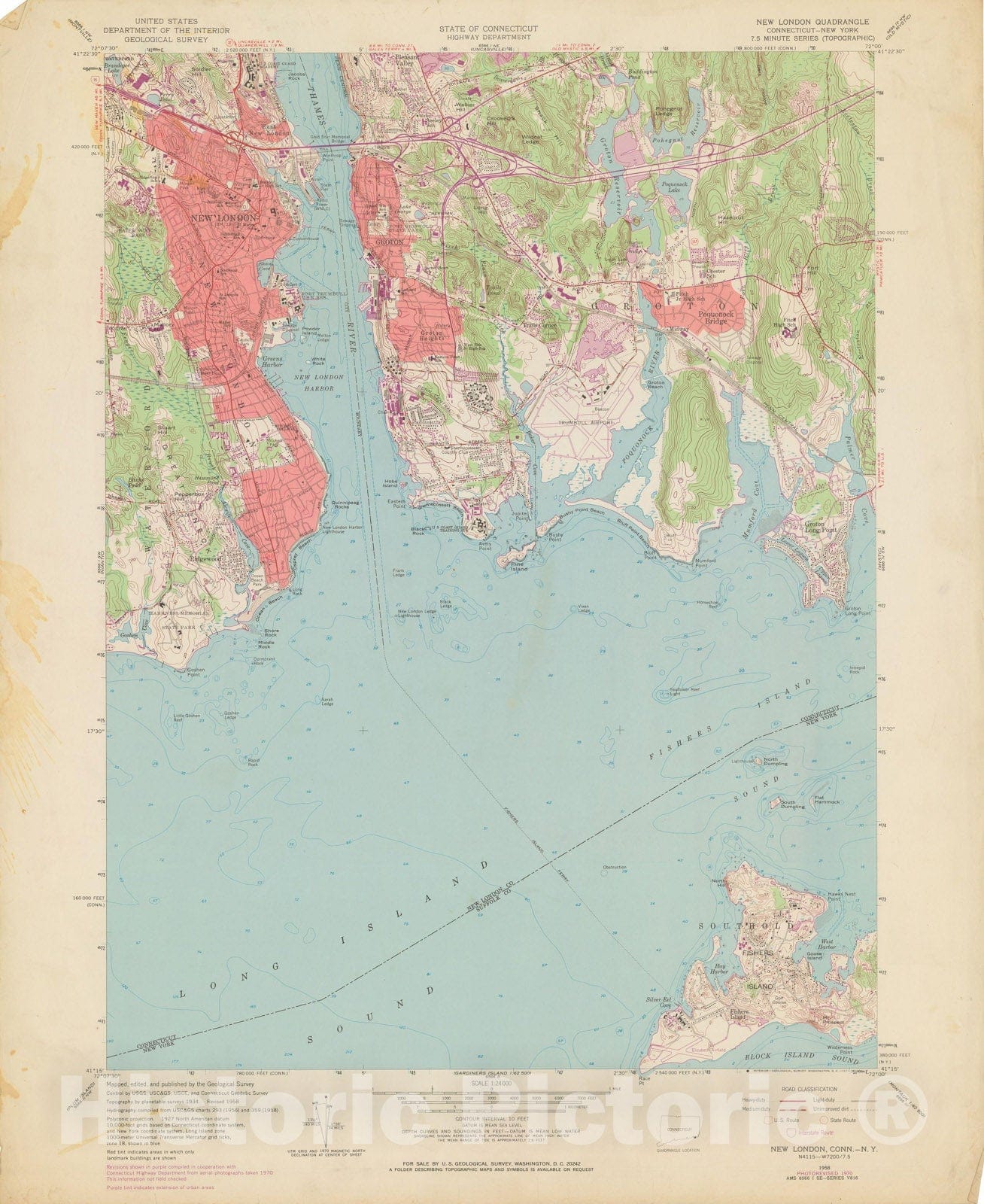 Historic Map : USGS 7.5 Minute Sheets and Quadrangles, New London 1970 Topographic Map , Vintage Wall Art