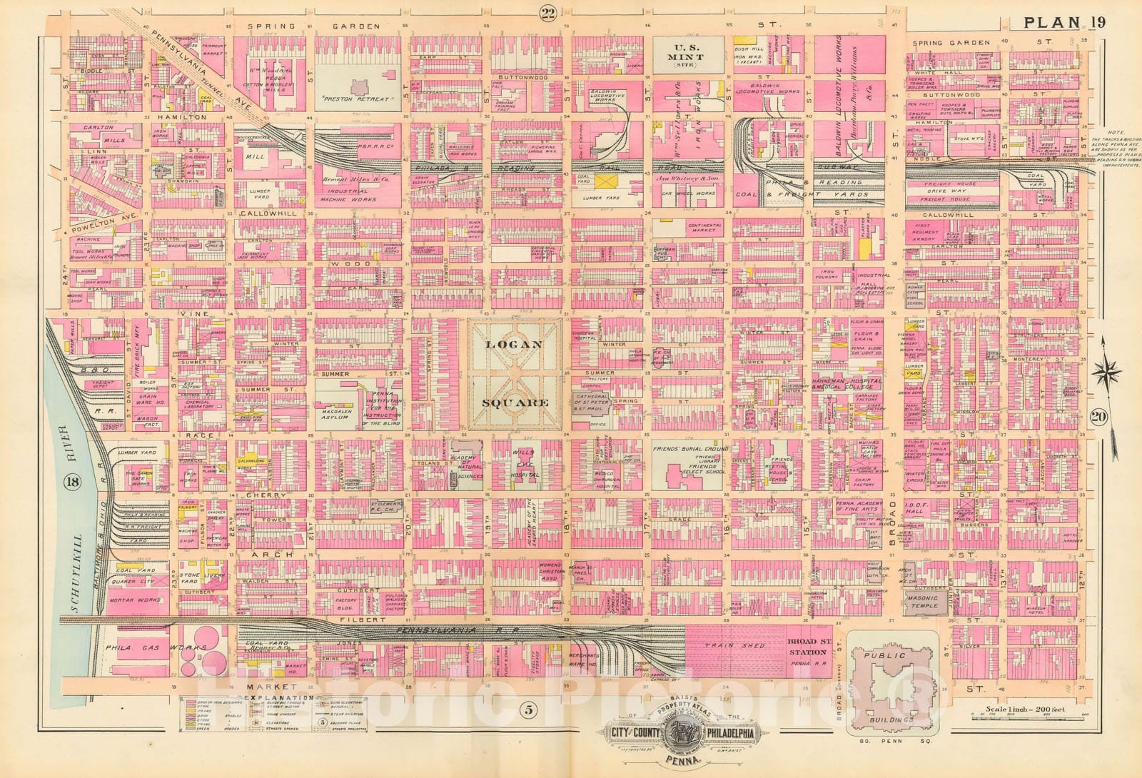 Historic Map : Baist's Property Atlas of Philadelphia, Philadelphia 1895 Plate 019 , Vintage Wall Art