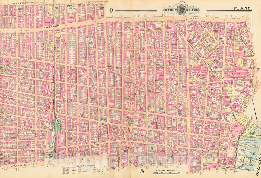 Historic Map : Baist's Property Atlas of Philadelphia, Philadelphia 1895 Plate 021 , Vintage Wall Art