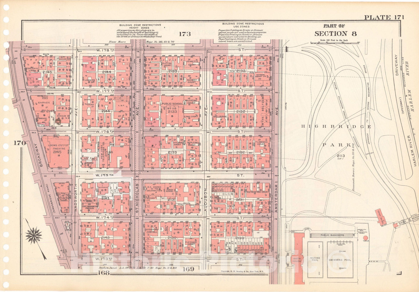 Historic Map : Manhattan Land Book 1955 - Updated Through Nov 7th, New York City 1975 Plate 171 , Vintage Wall Art