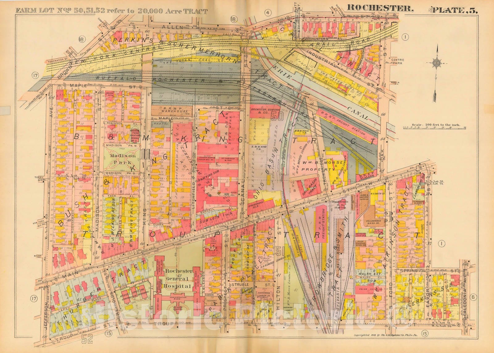 Historic Map : Plat Book of the City of Rochester New York and Vicinity, 1918 Plate 005 , Vintage Wall Art